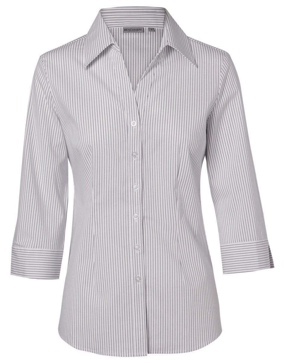 BENCHMARK Women's Ticking Stripe 3/4 Sleeve Shirt M8200Q Corporate Wear Benchmark White/Grey 6 